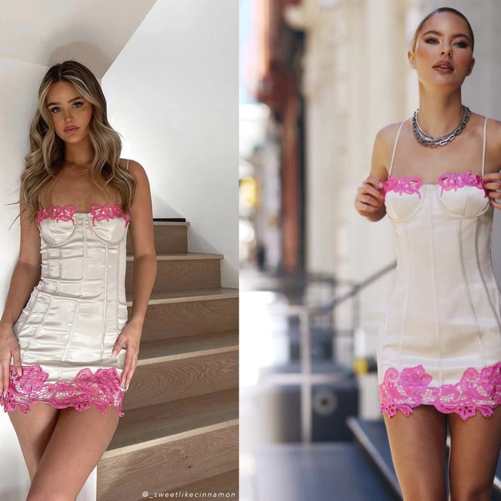 Tatiana Corset Mini Dress With Lace - Nude by Meshki